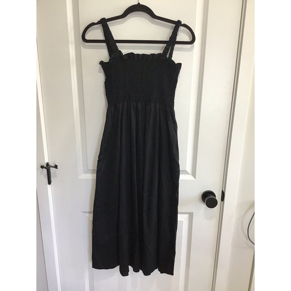Topshop Dress Womens 4- 6 Black Midi Cami Cinch Straps Chic